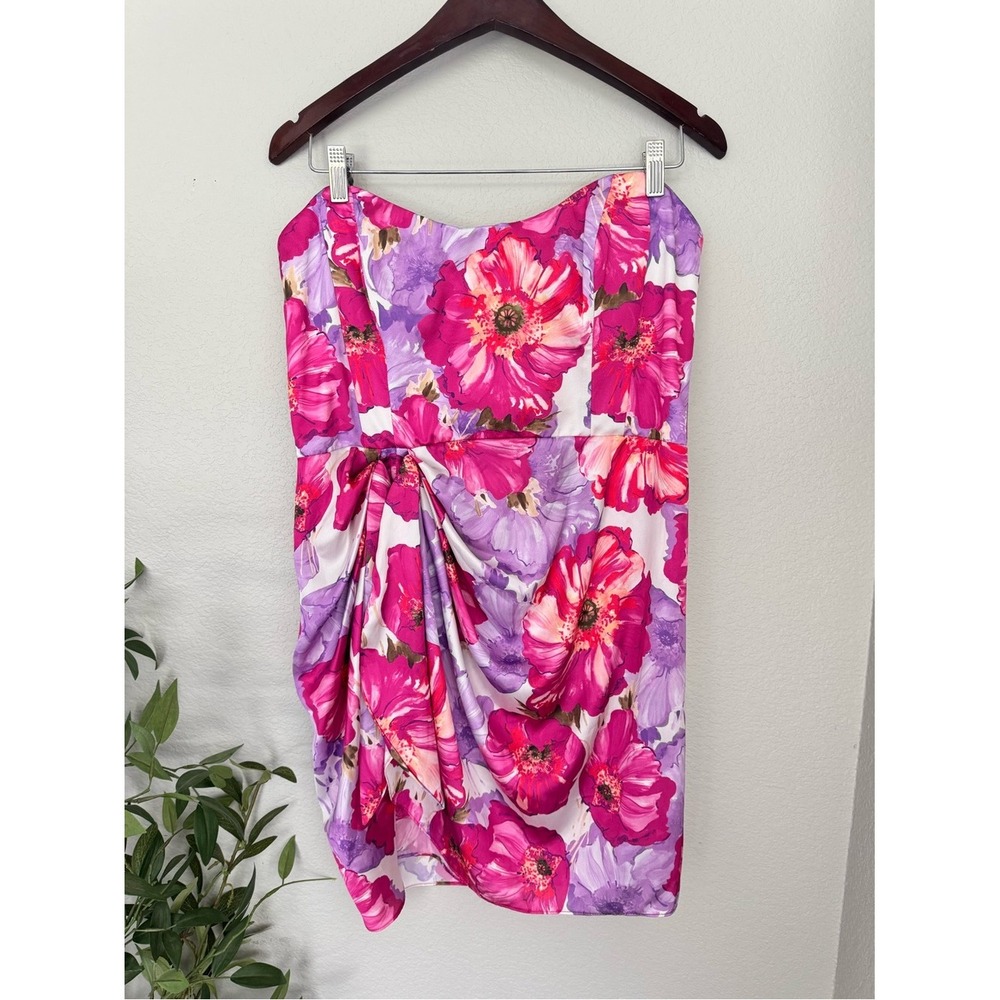 Katie May Electra Magenta Poppy Strapless Floral Mini Dress Large Revolve